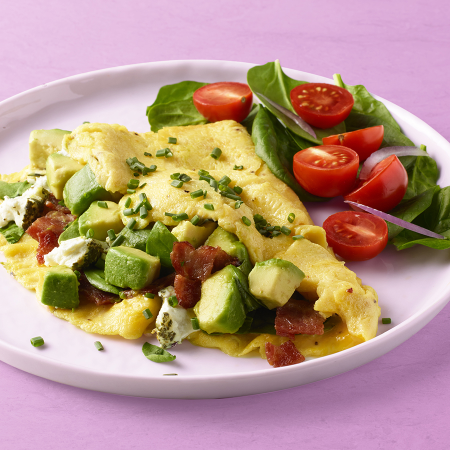 Turkey Bacon, Avocado and Goat Cheese Omelet