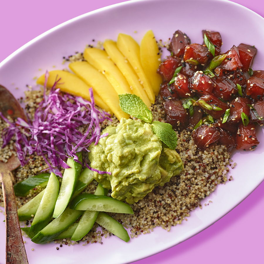 Tuna Poke Bowl with Mangos and Guacamole