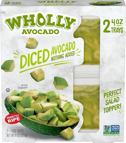 Wholly diced avocado trays.