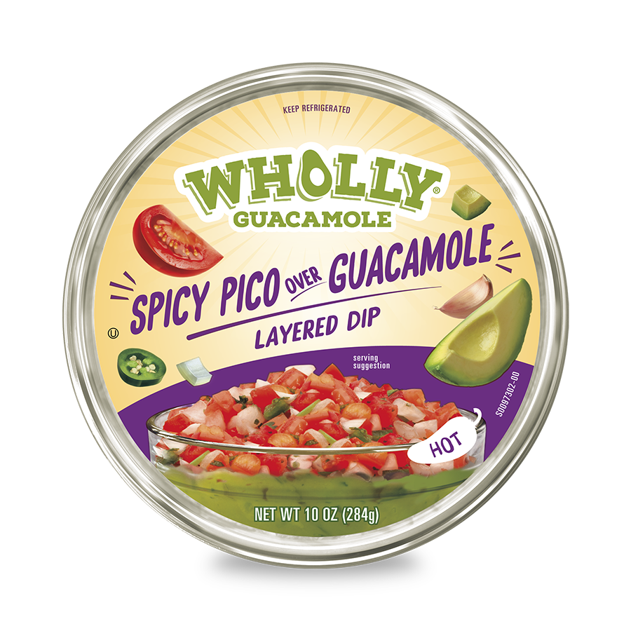 wholly guacamole spicy pico over guacamole layered dip
