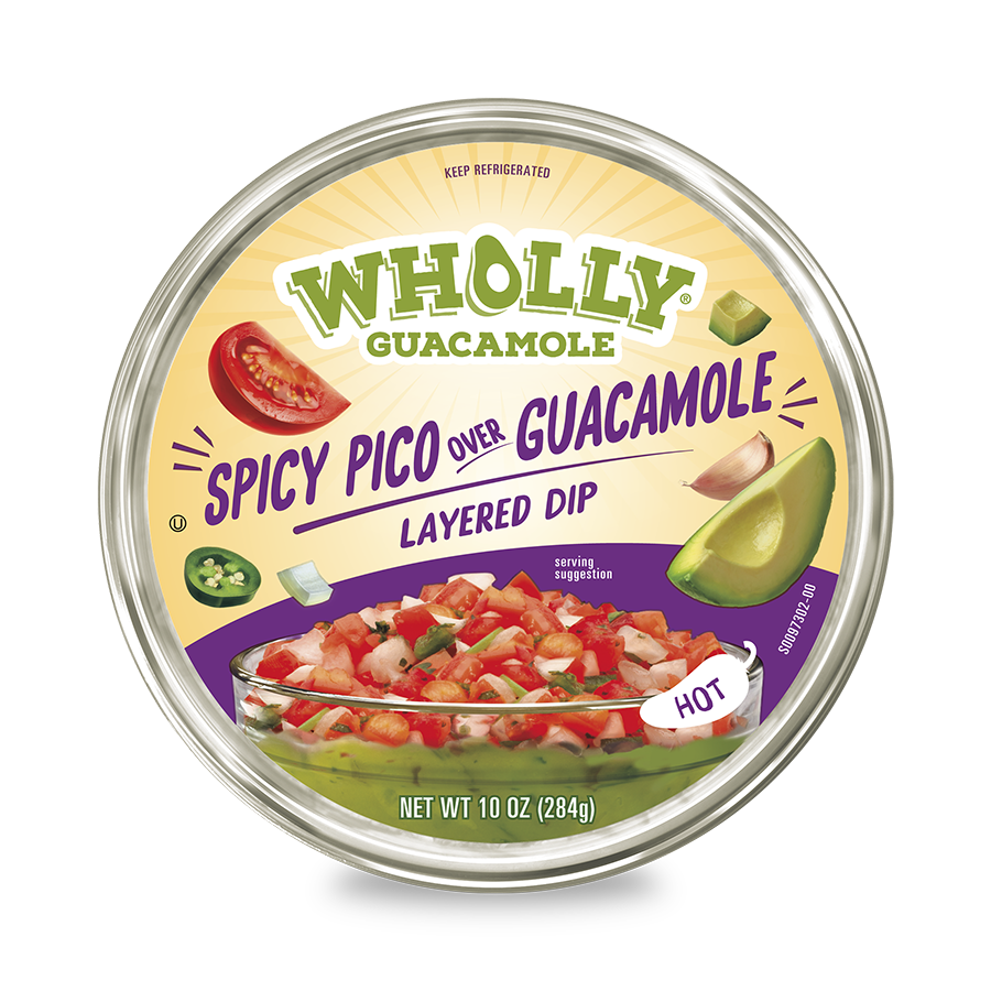 Wholly guacamole spicy pico over guacamole layered dip 10 oz bowl.