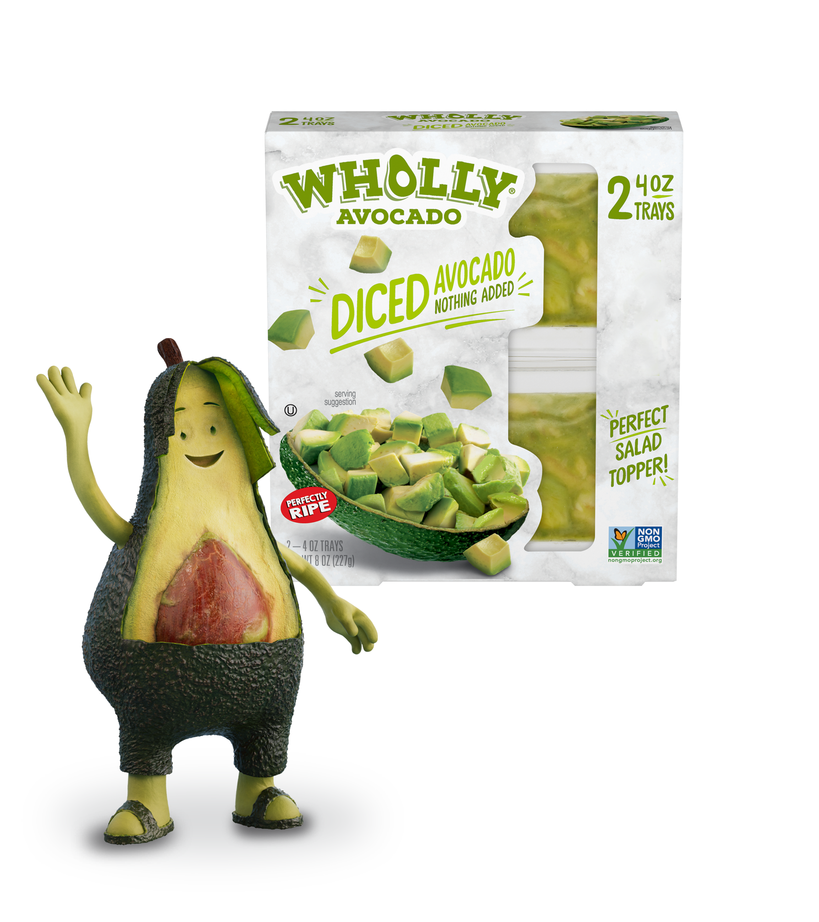 Wholly diced avocado trays.