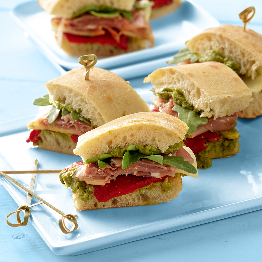 Prosciutto and Avocado Pesto Sandwich Bites