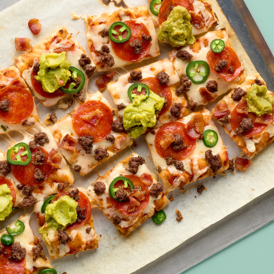 Spicy Meat and Guacamole Pizza