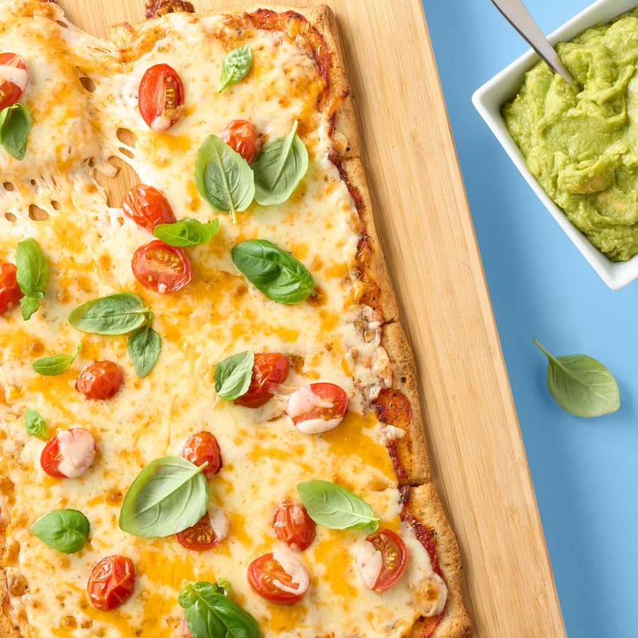 Three Cheese and Guacamole Pizza